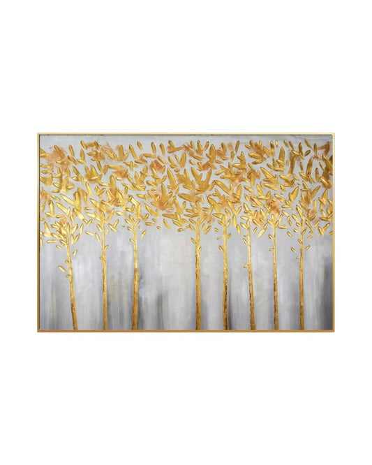 Metallic Gold Forest Canopy Abstract Hand-Painted Canvas Art | HP025