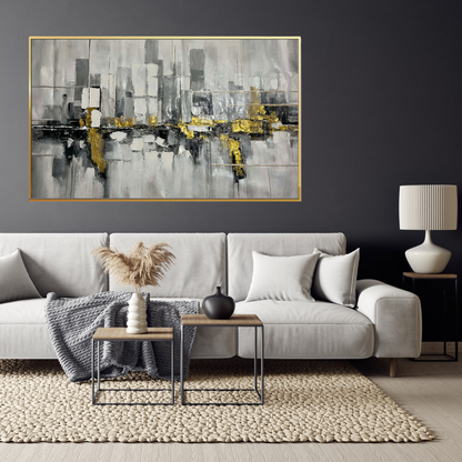 Abstract Cityscape Skyline Hand-Painted Gold Foil Canvas Wall Art 95x185 cm | HP061