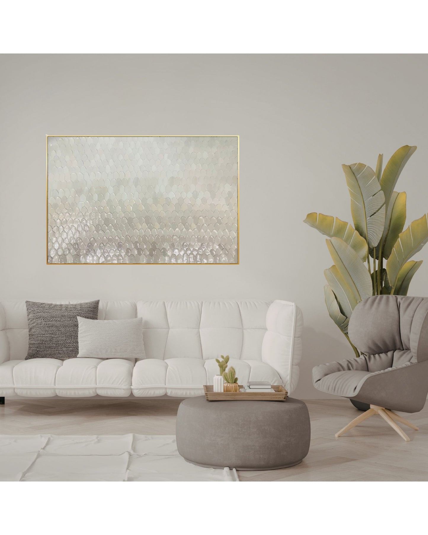 Monochrome Textured Fish Scale Hand-Painted Canvas Wall Art | HP065