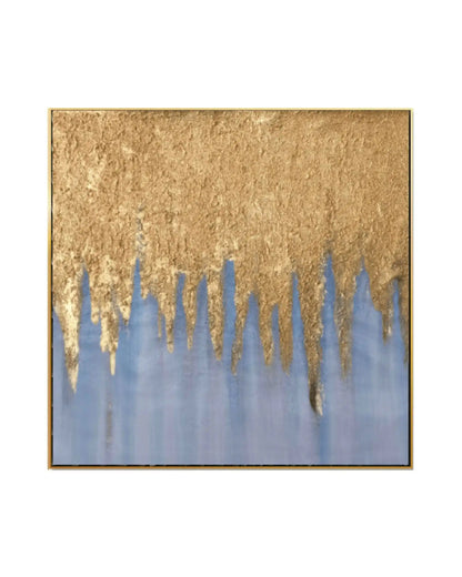 Light Grey and Gold Drip Abstract Hand-Painted Canvas Art | HP040