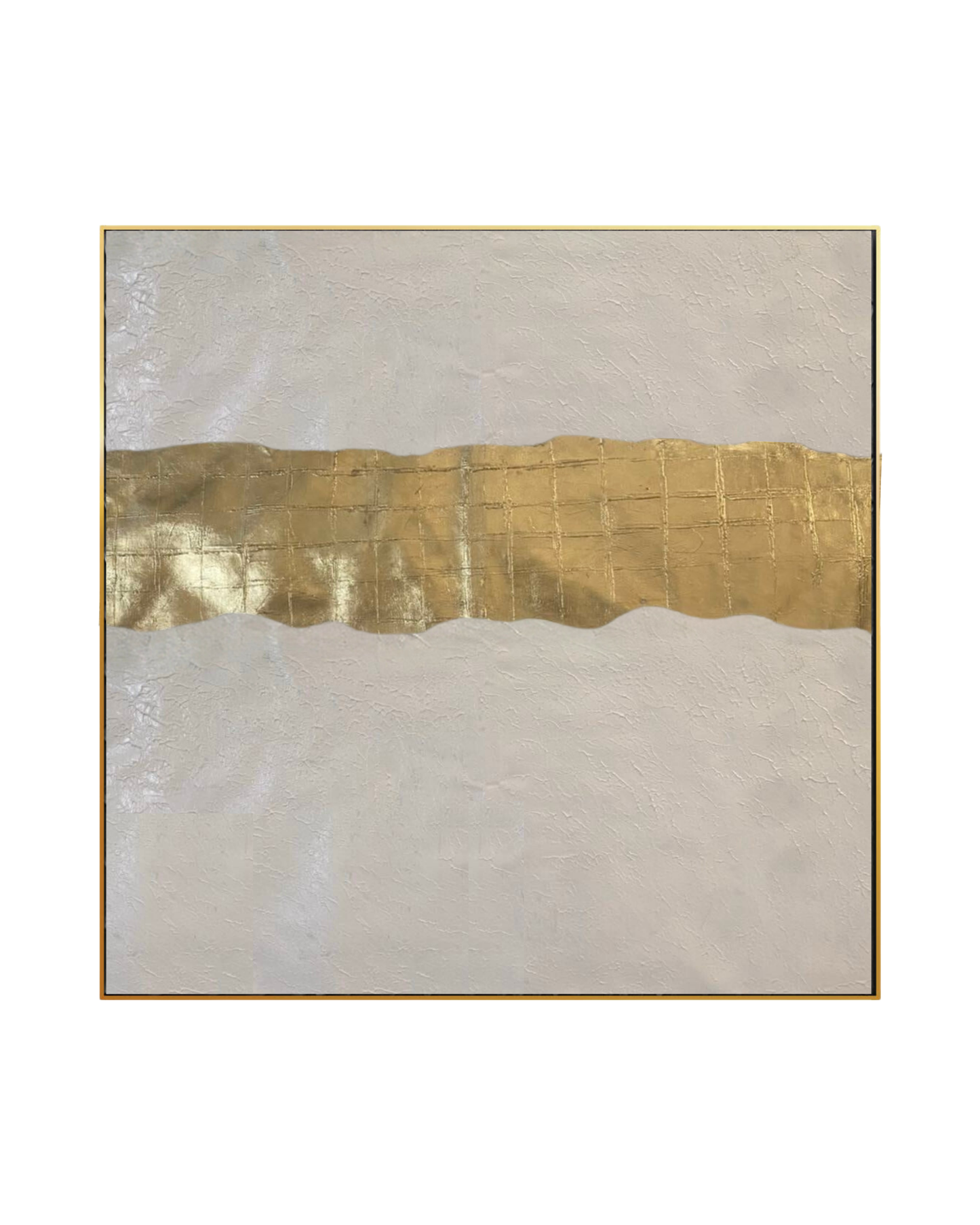 Minimalist White and Gold Horizon Abstract Hand-Painted Canvas Art | HP043