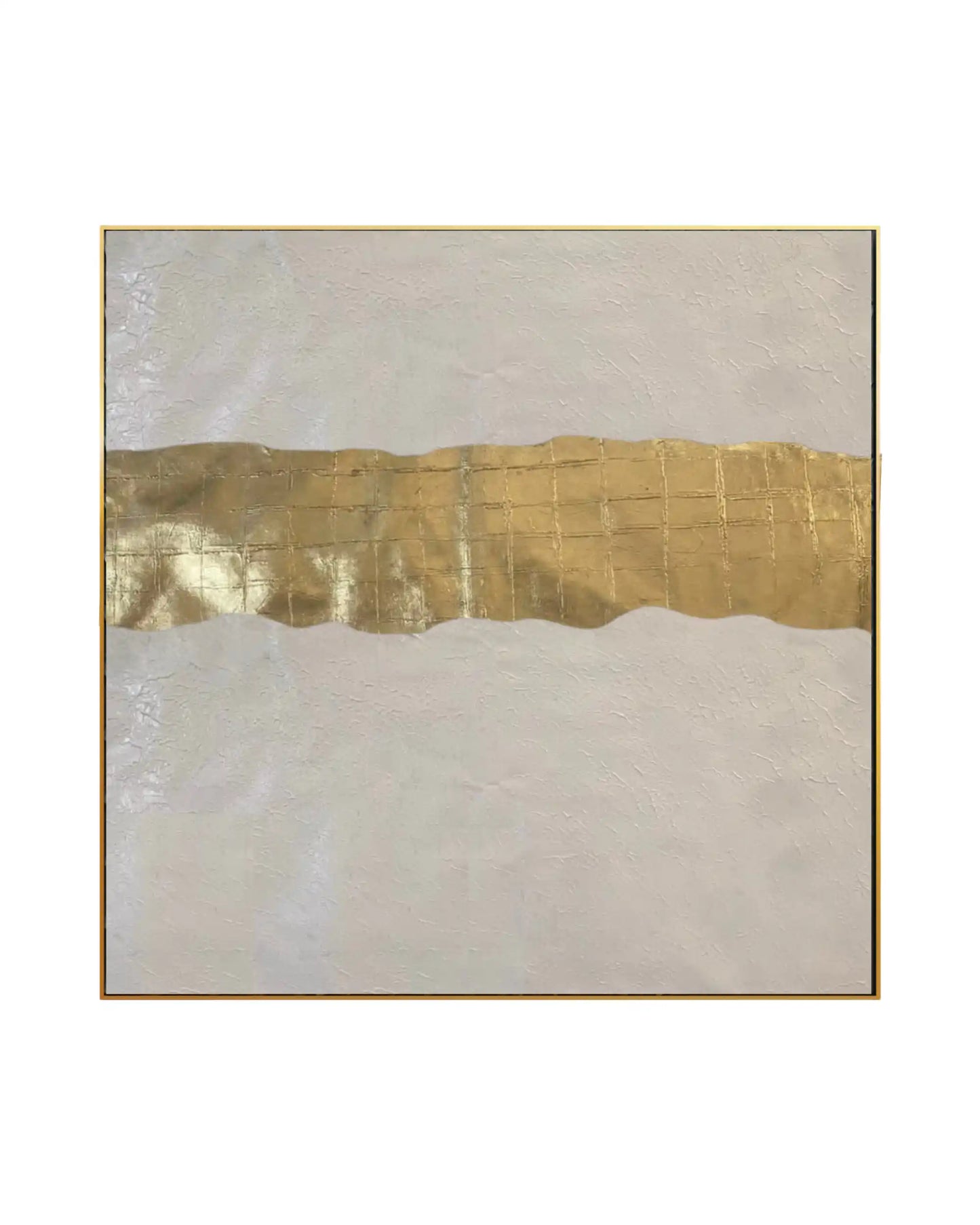 Minimalist White and Gold Horizon Abstract Hand-Painted Canvas Art | HP043