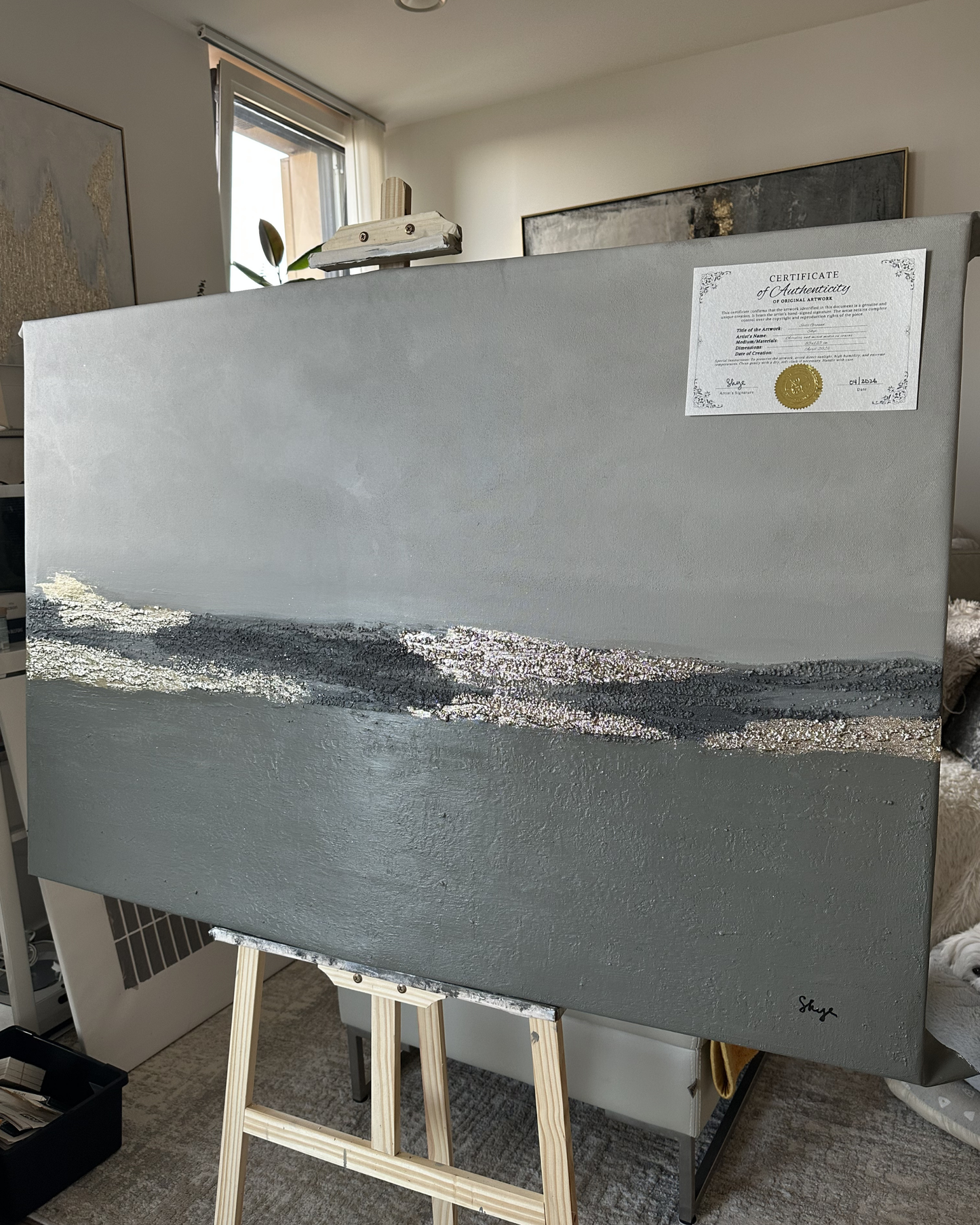 "Still Grounds" Original Hand-Painted Gold Foil Canvas Wall Art by Skye