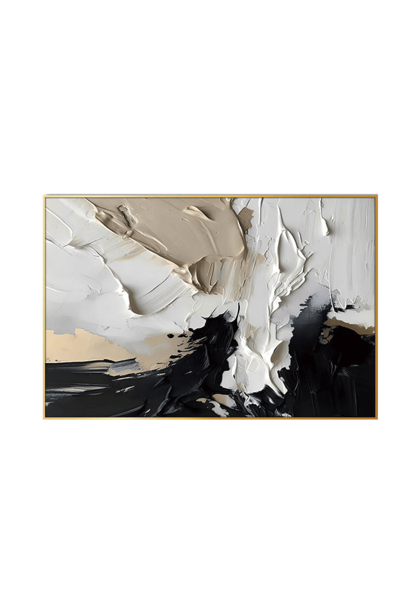 An 80x120 cm black and beige abstract canvas print wall art panel depicting minimalist bold black shapes, sweeping neutral taupe segments, and white lines for modern living room decor.