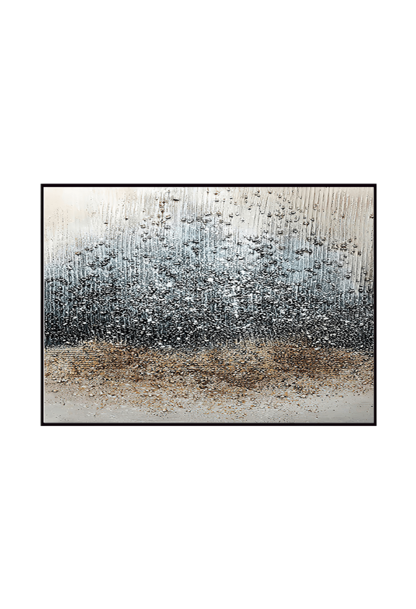 An 80x120 cm black brown and grey abstract canvas print wall art panel depicting a minimalist dense cluster of textured paint splatters and vertical line streaks over a beige backdrop for modern living room decor.