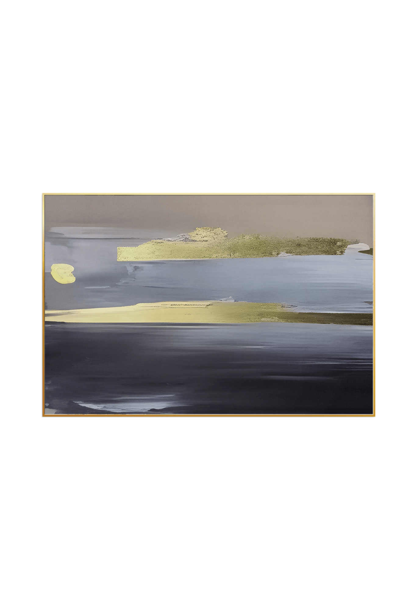 An 80x120 cm black grey and gold abstract canvas print wall art panel depicting minimalist horizontal monochrome bands, a soft grey upper field, and flat yellow gold accent paths for modern living room decor.
