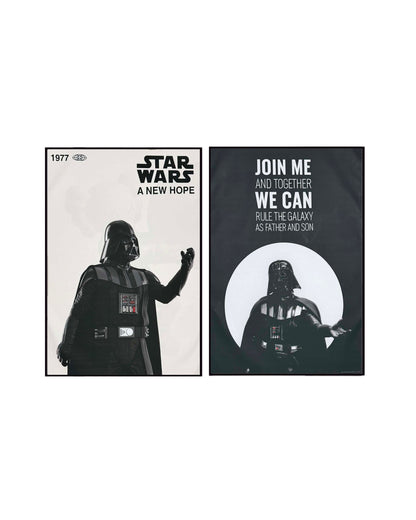 Set of two Star Wars art pieces featuring Darth Vader in black and white tones on a white background