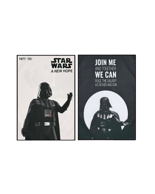 Set of two Star Wars art pieces featuring Darth Vader in black and white tones on a white background