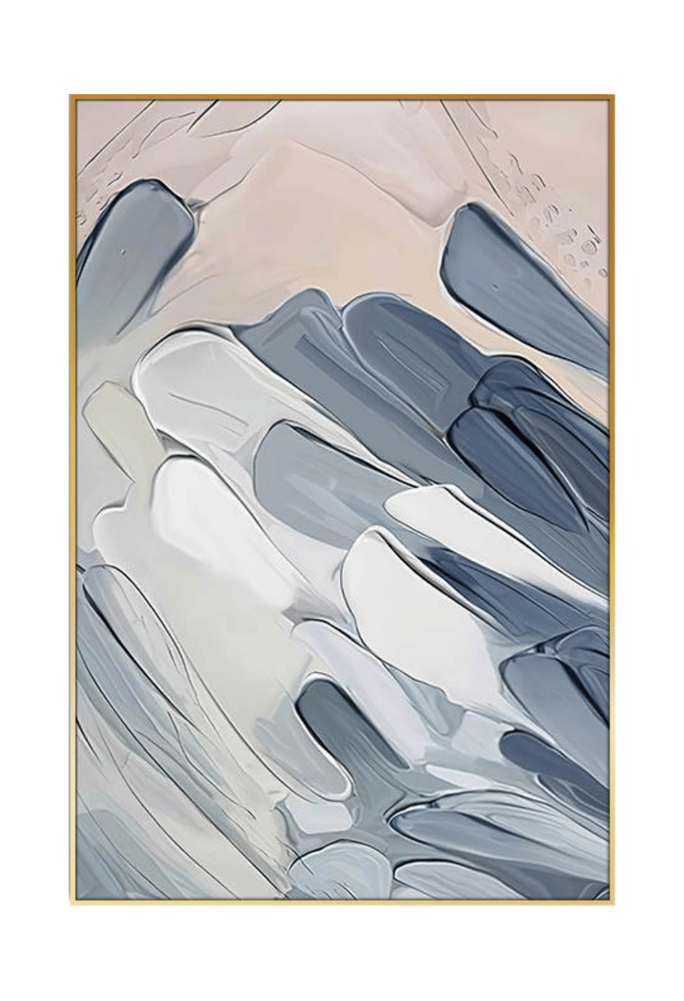 An 80x120 cm blue and beige abstract canvas print wall art panel depicting a minimalist printed design of overlapping diagonal blue shapes over a sand beige upper field for modern living room decor.