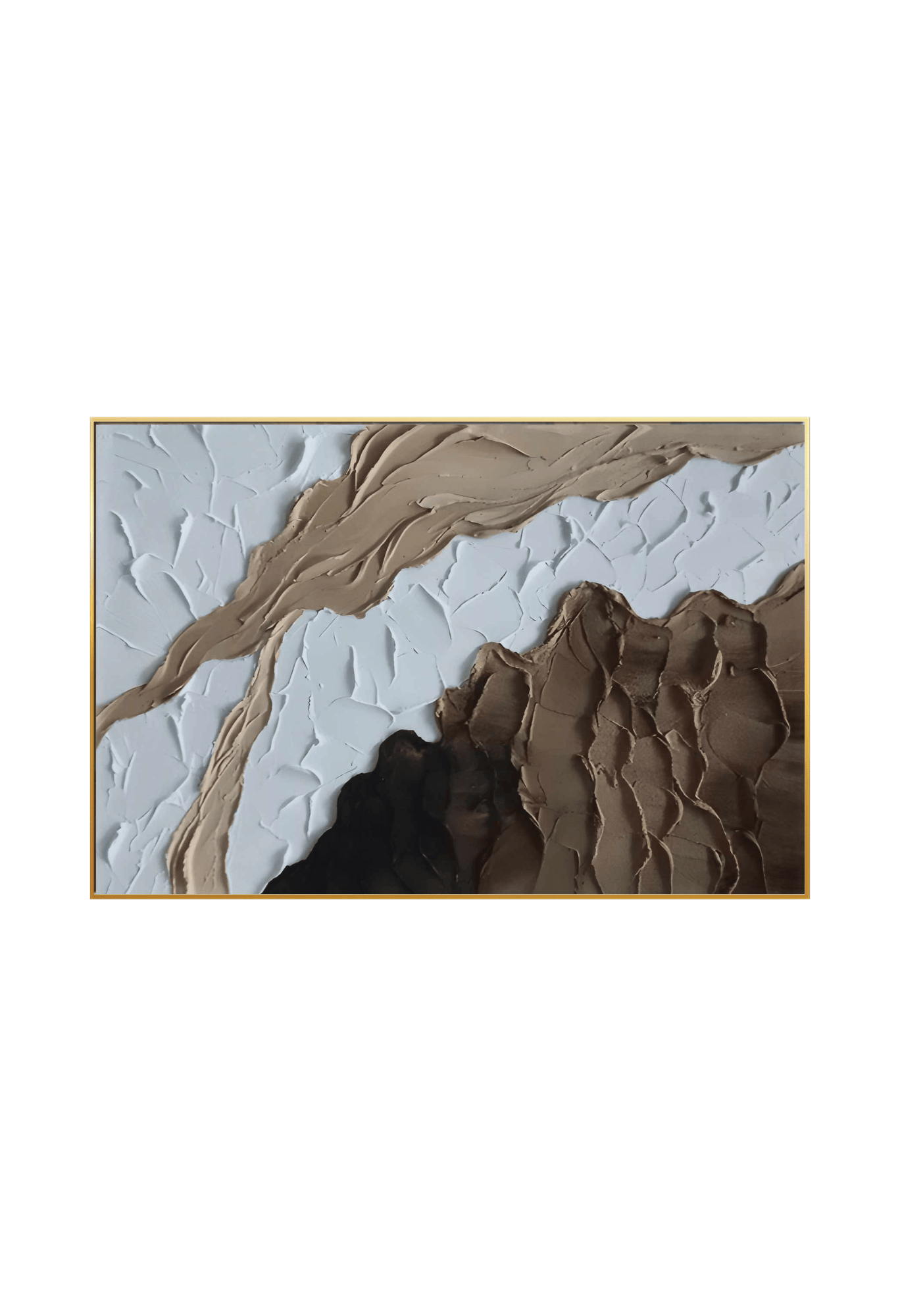 An 80x120 cm brown and beige abstract canvas print wall art panel depicting minimalist flowing landscape paths, deep brown ridge shapes, and soft off-white backgrounds for modern living room decor.