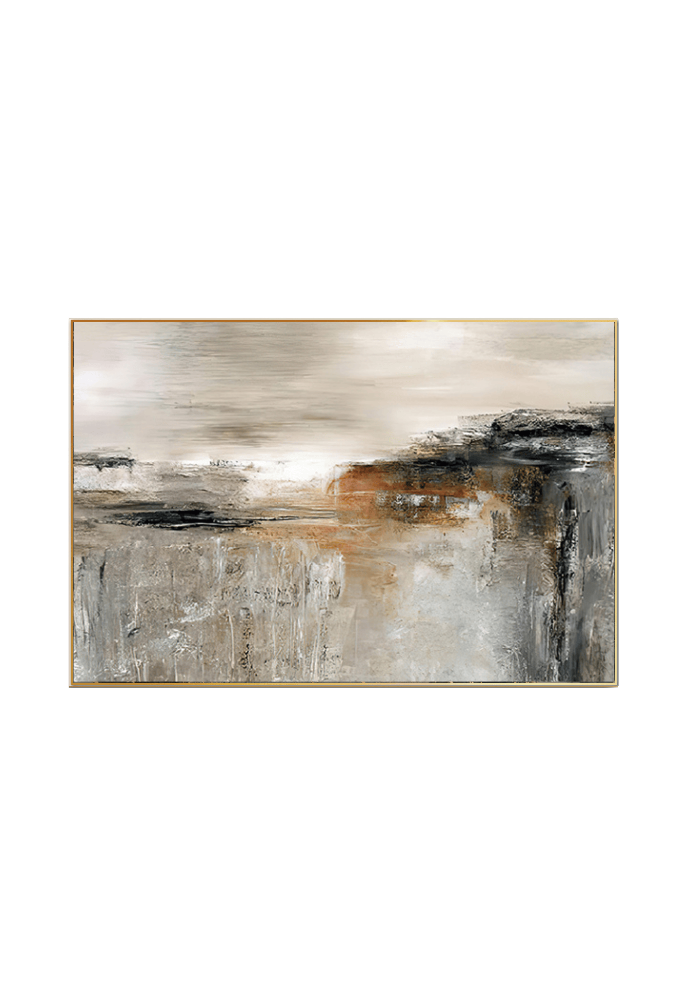 An 80x120 cm brown and grey abstract canvas print wall art panel depicting minimalist layered horizontal fields, textured charcoal elements, and earth brown patches for modern living room decor.