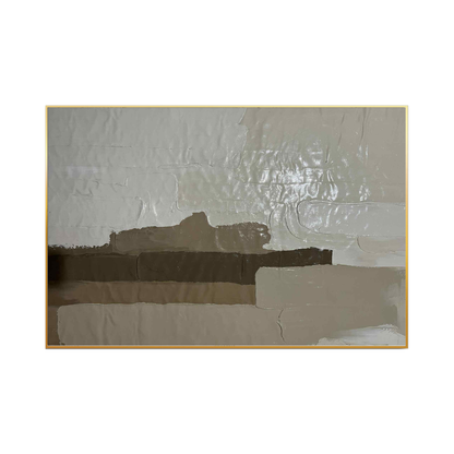 An 85x125 cm original hand-painted canvas wall art panel depicting a minimalist textured layout of stacked earth brown, taupe, and sand beige blocks beneath an open cream sky field for luxury living room decor.