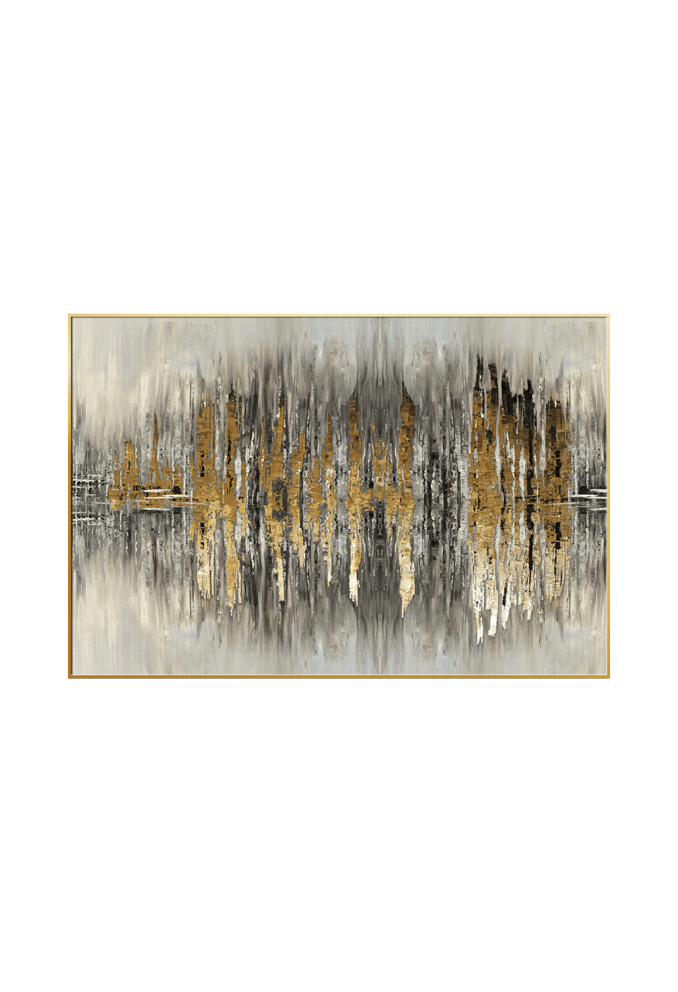 An 80x120 cm gold black and grey abstract canvas print wall art panel depicting a minimalist symmetrical audio frequency pattern with dark charcoal spikes and flat yellow gold details for modern living room decor.