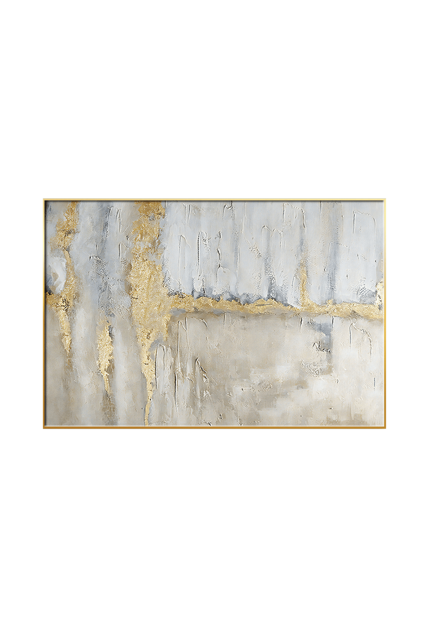 An 80x120 cm gold grey and beige abstract canvas print wall art panel depicting minimalist vertical grey streaks, beige washes, and flat yellow gold intersecting paths for modern living room decor.