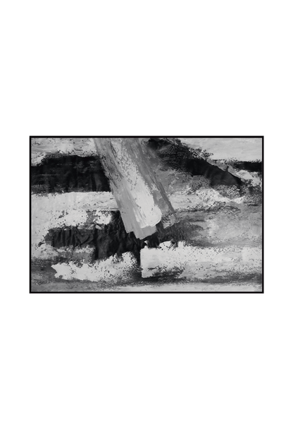 An 85x125 cm original hand-painted canvas wall art panel depicting a high-contrast minimalist textured layout of intersecting black, charcoal grey, and white paint blocks for luxury living room decor.