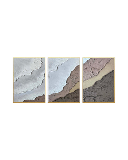 Set of three abstract art pieces with muted mauve and taupe tones on a white background