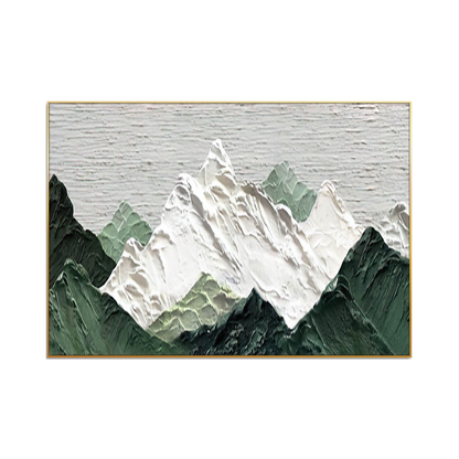 An 80x120 cm sage green and white abstract canvas print wall art panel depicting minimalist layered mountain peaks, snow formations, and olive green ridges for modern living room decor.