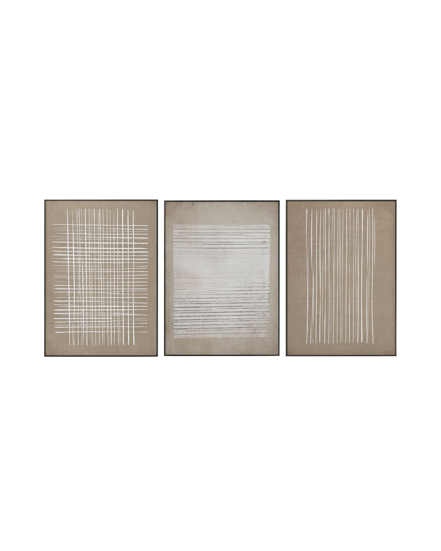 Set of three wabi-sabi art pieces with tan and beige tones on a white background