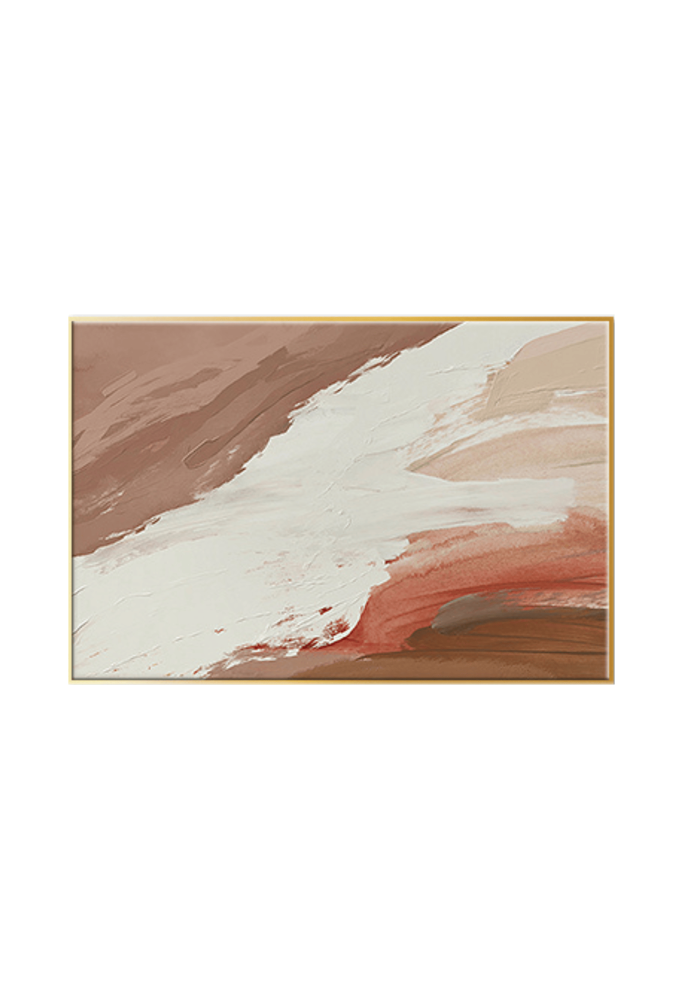 An 80x120 cm terracotta and beige abstract canvas print wall art panel depicting minimalist diagonal sweeping clay rust and brown brushstrokes over a cream white background for modern living room decor.