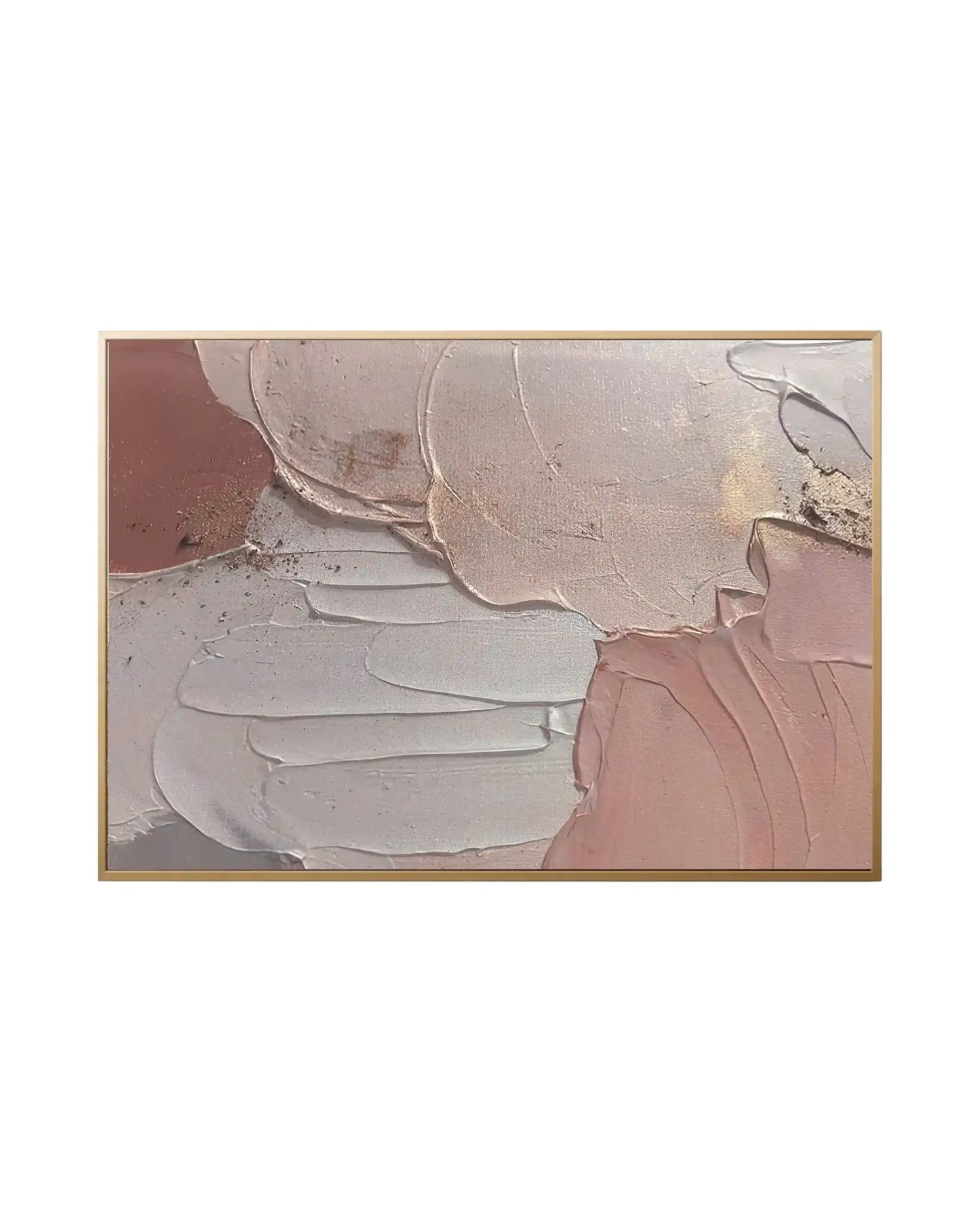 Horizontal canvas print featuring an abstract design with thick, layered paint strokes in terracotta orange, blush pink, beige, and soft cream.