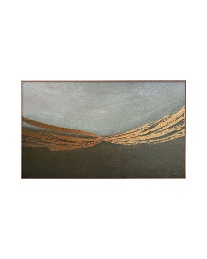 A visual representation of Skye's textured canvas featuring sweeping gold pathways over an olive-slate and fog-grey landscape.