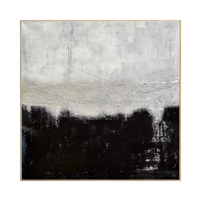The Tide of Resilience 75x75 cm original hand-painted canvas wall art panel by Skye depicting an authentic textured square layout with a heavy dark midnight blue base topped by soft silver-grey and white washes for luxury living room decor.